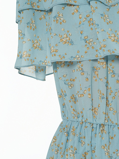 Голубое шифоновое платье-миди с открытыми плечами, 3