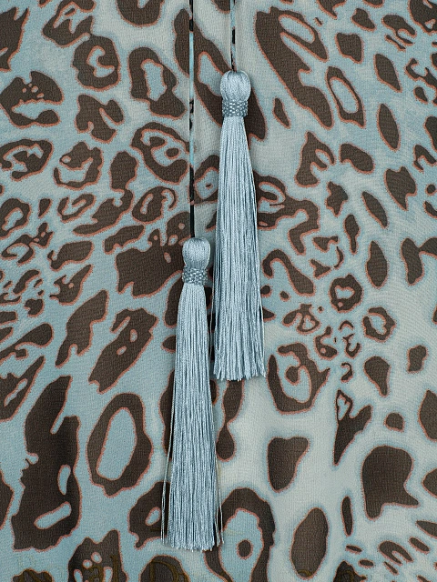 Голубое пончо из шифона с леопардовым принтом и бахромой, 3