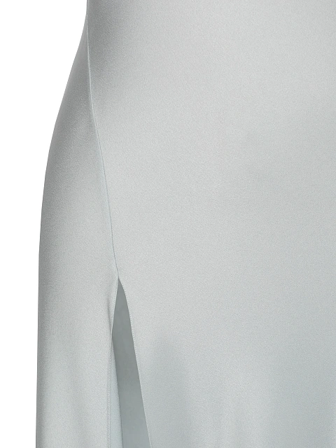 Серое платье-макси из шелка с драпировкой и перьями, 9