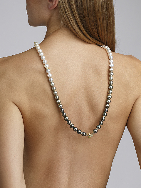 Колье из желтого золота с бриллиантами и жемчугом, 14