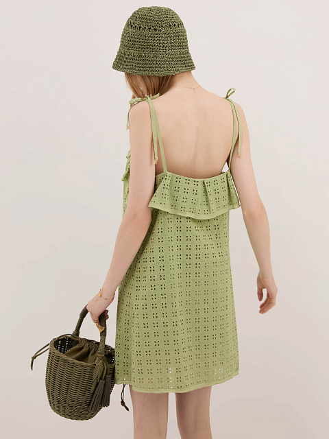 Cумка-корзина цвета хаки с мешочком из кожи, 2