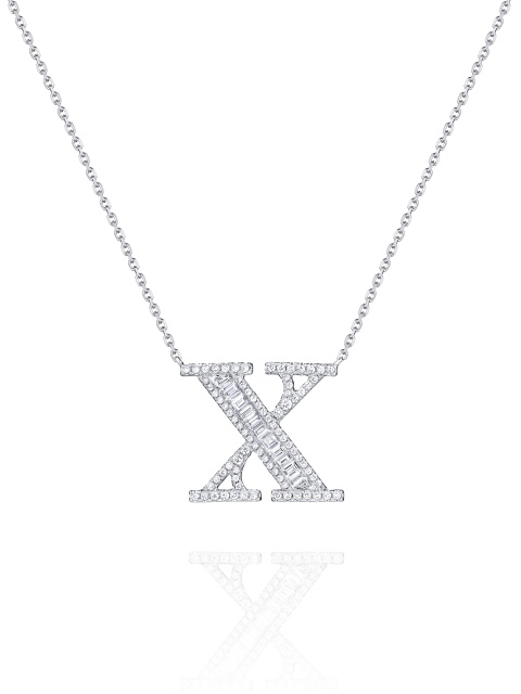Колье с кулоном из белого золота и бриллиантов в виде буквы X, 1