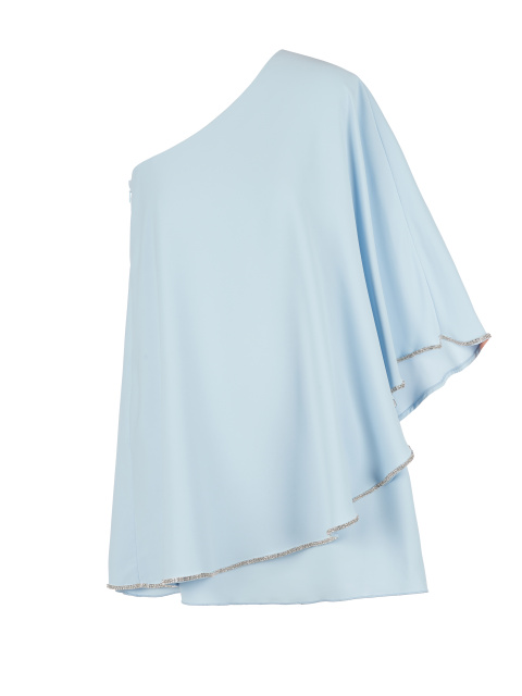 Голубое асимметричное платье-мини со стразами, 1