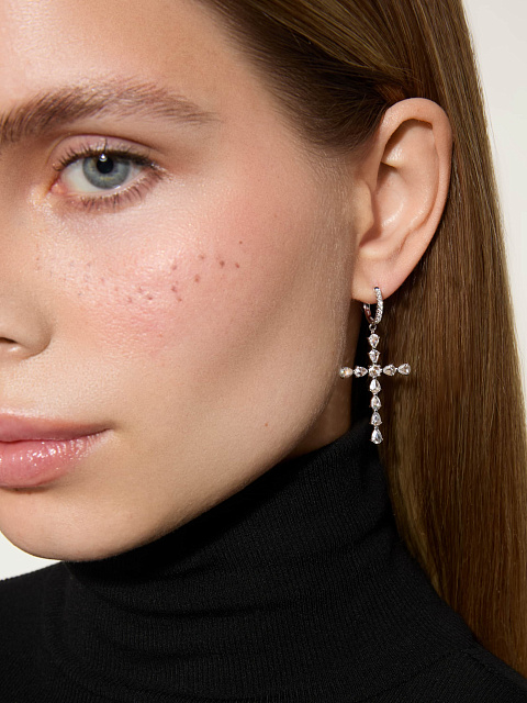 Хупсы из белого золота с крестами, 2 Хупсы из белого золота с крестами, 2