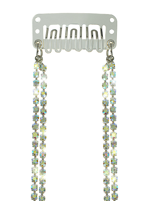 Серебристая заколка с четырьмя цепочками из разноцветных страз, 2