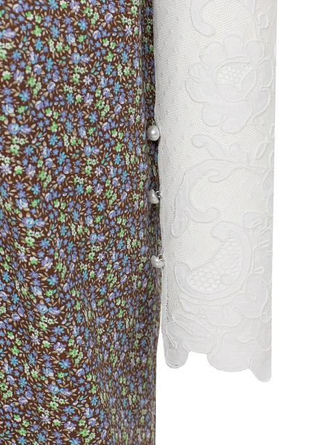 Платье-миди из хлопка с цветочным принтом и кружевными рукавами, 4