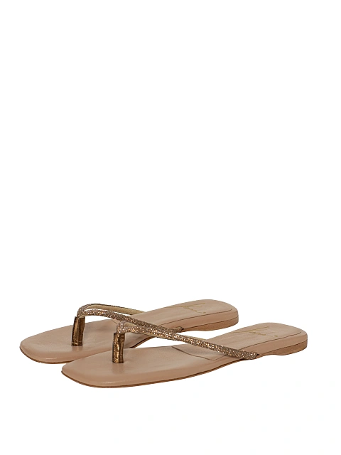 Бежевые вьетнамки из кожи со стразами, 1 Бежевые вьетнамки из кожи со стразами, 1