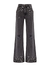 Джинсы из хлопка широкие, серого цвета YANA Jeans, кристаллы и стразы на карманах и по низу