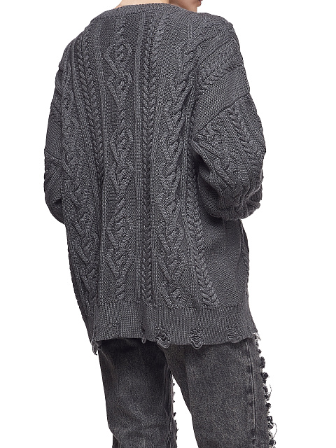 Серый унисекс хлопковый свитер с косами, 5