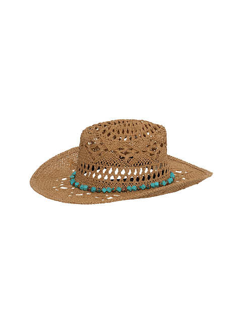 Темно-бежевая соломенная шляпа с бусинами, 1