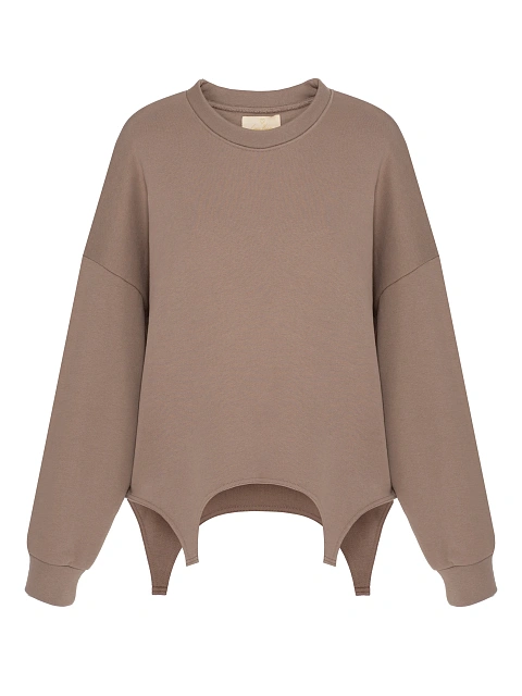 Темно-бежевый свитшот из хлопка с принтом на спине, 1 Темно-бежевый свитшот из хлопка с принтом на спине, 1