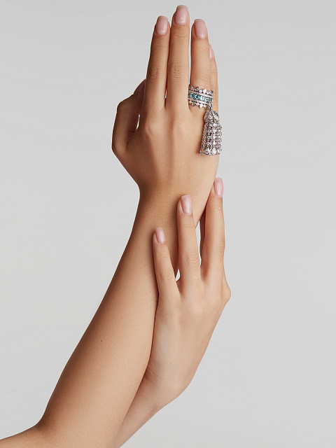 Кольцо-кисть из белого золота с турмалинами Параиба и бриллиантами, 3 Кольцо-кисть из белого золота с турмалинами Параиба и бриллиантами, 3