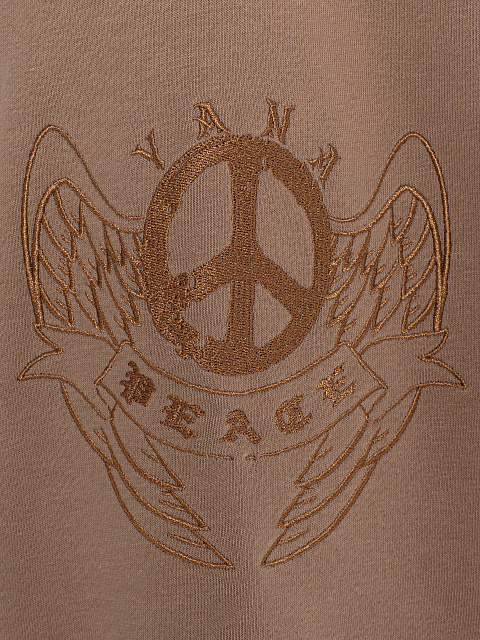 Бежевый трикотажный костюм с вышивкой Peace, 4