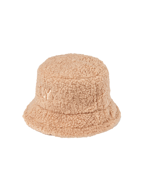 Пудровая панама из эко-меха с вышивкой LY, 1