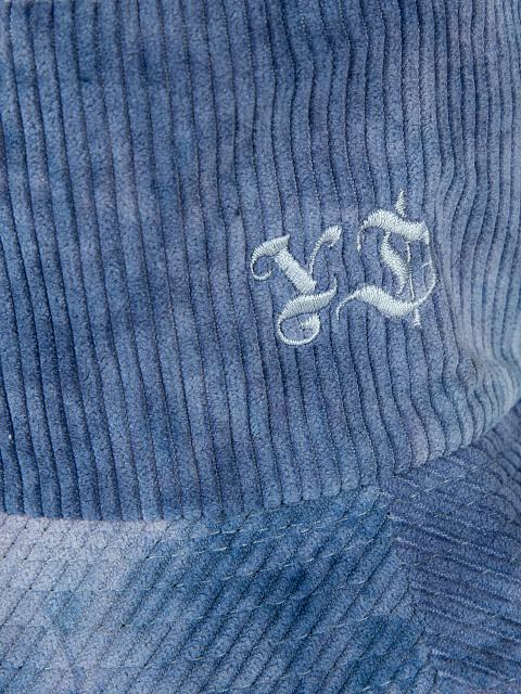 Синяя tie-dye панама из вельвета с голубой вышивкой, 3