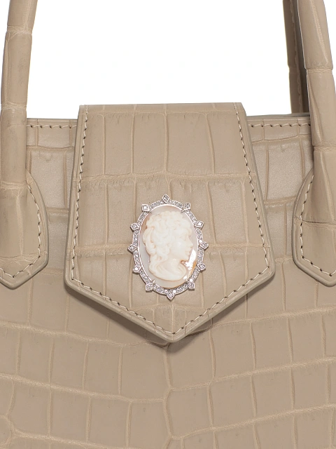 Бежевая сумка из крокодиловой кожи с камеей на раковине, 5