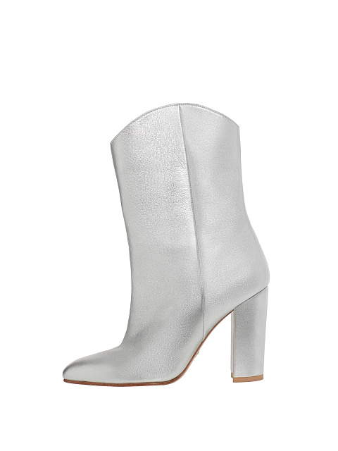 Серебристые полусапоги из кожи на каблуке, 5