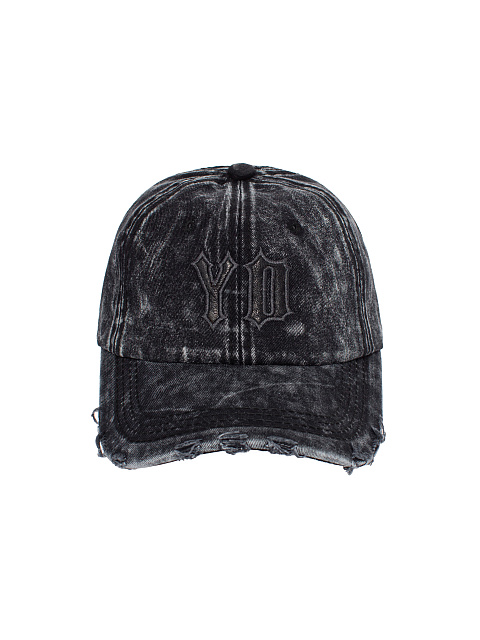 Черная кепка из вареного денима с кожаной нашивкой, 2