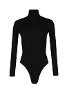 Черное боди с длинным рукавом и воротом-стойкой