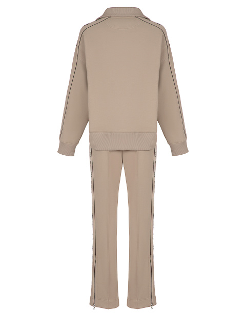 Пудрово-бежевый трикотажный костюм с вышивкой YD, 2