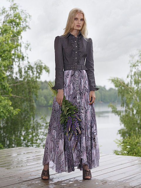 Серое платье-миди с плиссированной юбкой, 3 Серое платье-миди с плиссированной юбкой, 3