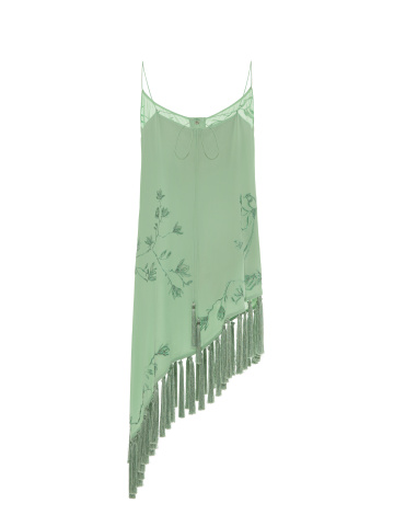 Зеленое асимметричное платье-мини с вышивкой, 2