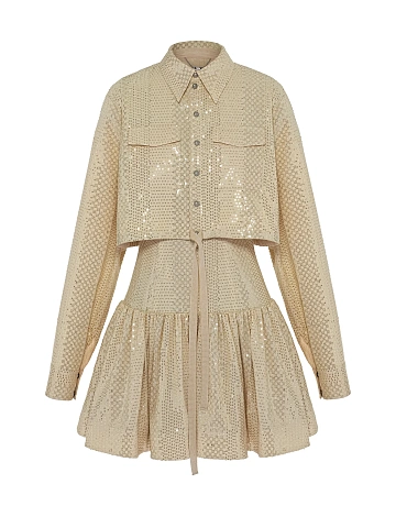 Золотистый комплект из платья-мини и рубашки в пайетках, 2