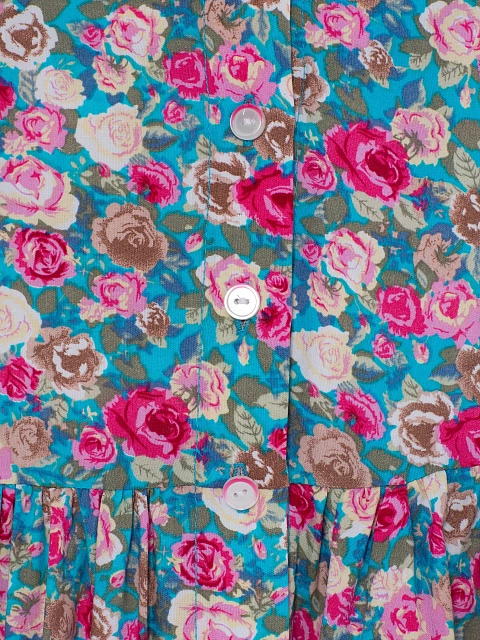 Голубое детское платье с цветочным принтом и кружевным воротником, 4