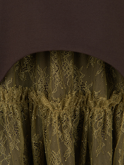 Коричнево-зеленый комплект из топа и кружевной юбки, 3