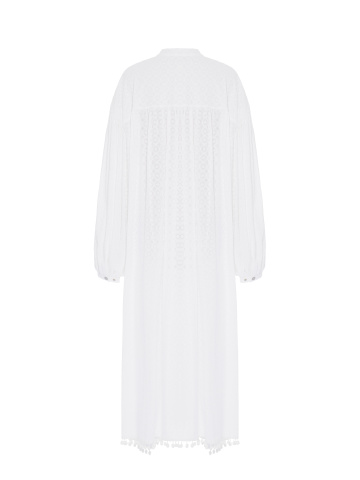 Белое хлопковое платье-рубашка с бахромой, 2