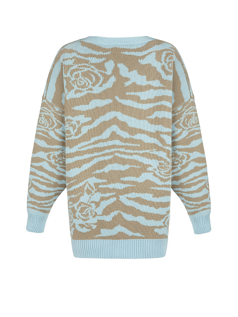 Бежево-голубой оверсайз кардиган с узором, 2 Бежево-голубой оверсайз кардиган с узором, 2