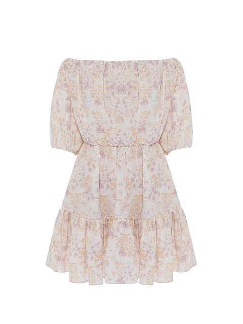 Платье-мини с сиреневым цветочным принтом, 1