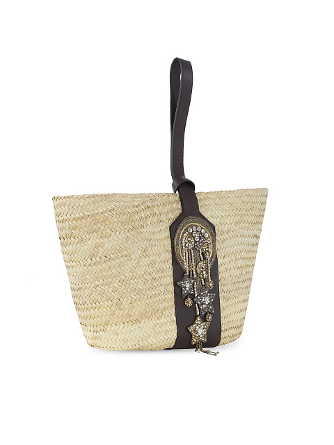 Плетеная соломенная сумка с кожаной ручкой и вышивкой, 2