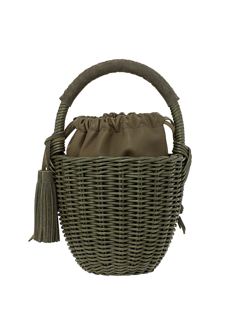 Маленькая сумка-корзина цвета хаки с мешочком из кожи, 1 Маленькая сумка-корзина цвета хаки с мешочком из кожи, 1