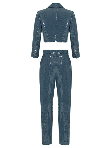 Синий костюм из денима с пайетками, 2
