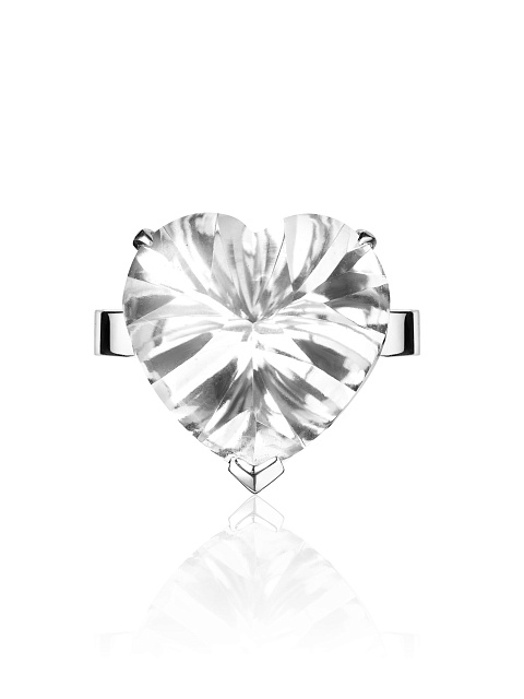 Кольцо из белого золота с бесцветным топазом огранки «сердце», 2 Кольцо из белого золота с бесцветным топазом огранки «сердце», 2