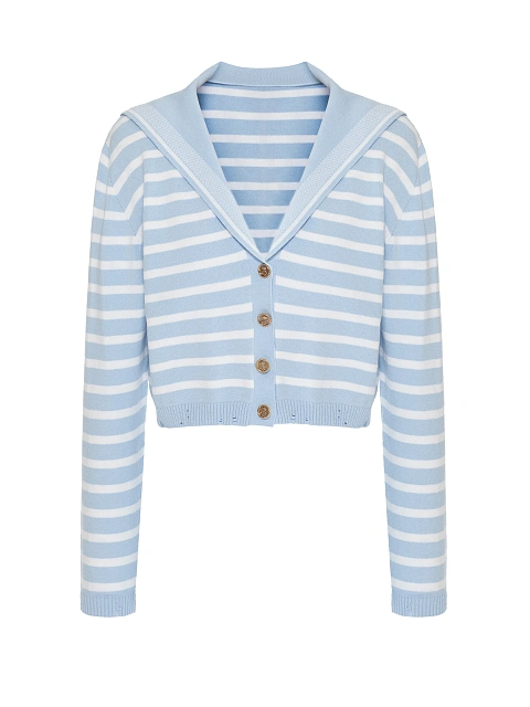 Укороченный голубой кардиган в белую полоску, 1