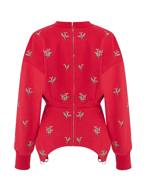 Красная толстовка с баской и вышивкой в виде ландышей, 2