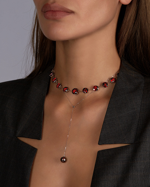 Колье из белого золота с гранатом и бриллиантами, 4 Колье из белого золота с гранатом и бриллиантами, 4