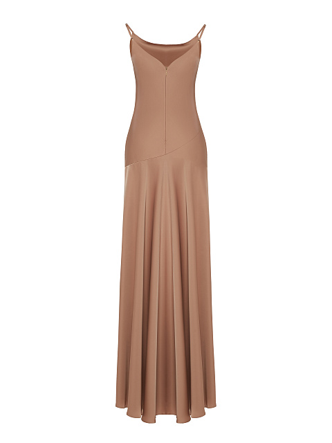 Бежевое атласное платье-макси, 2
