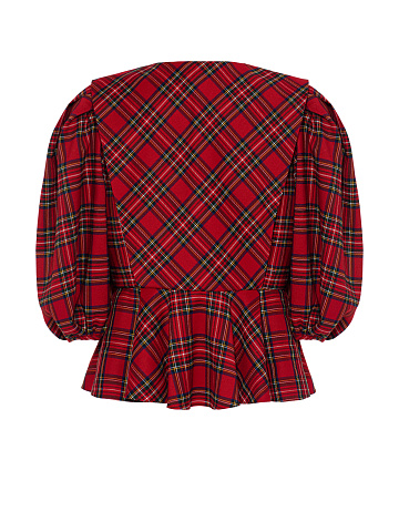 Красный укороченный жакет в клетку с объемными рукавами, 2