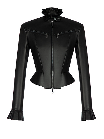 Черная кожаная куртка с баской, 1