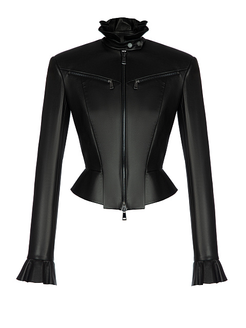 Черная кожаная куртка с баской, 1 Черная кожаная куртка с баской, 1