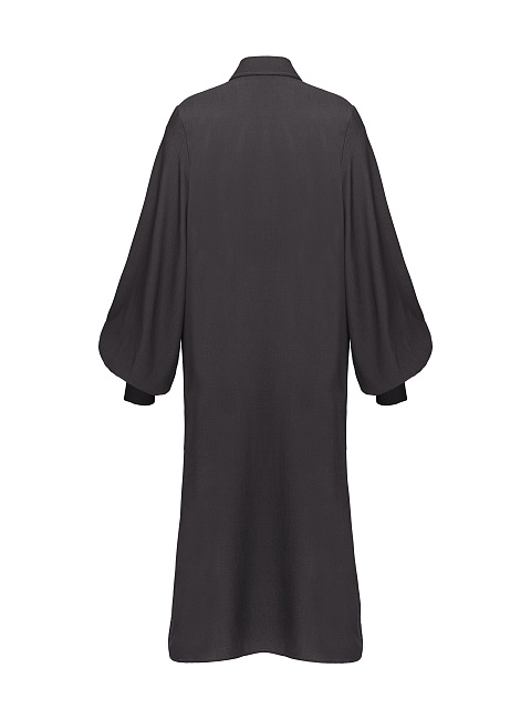 Черное хлопковое платье-рубашка с объемными рукавами, 2