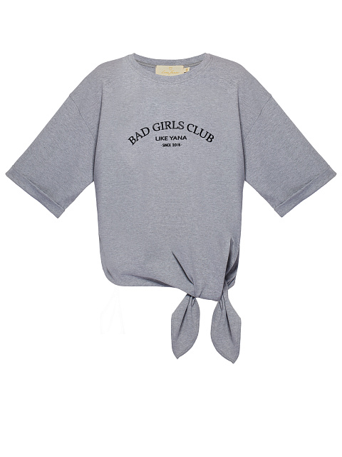 Cерая футболка с завязками и черной вышивкой, 1 Cерая футболка с завязками и черной вышивкой, 1