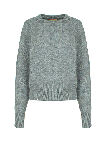 Темно-серый пуловер с люрексом и пайетками, 1