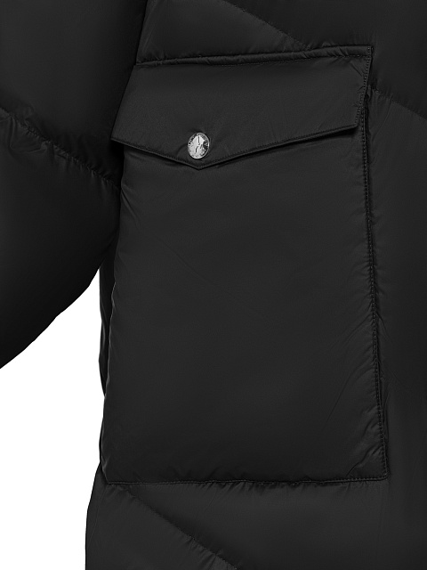 Черный длинный пуховик с капюшоном, 5