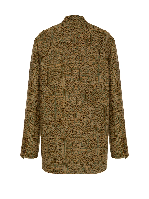 Однобортный жакет из желто-зеленого жаккарда, 2