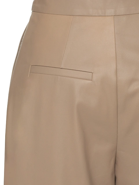 Бежевые широкие брюки из кожи, 4