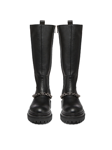 Высокие черные кожаные ботинки с шипами, 2